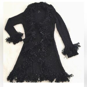 Anthropology Lapis Black Waterfall Ruffle Collar Long Knit Cardigan/Sweater
NWOT